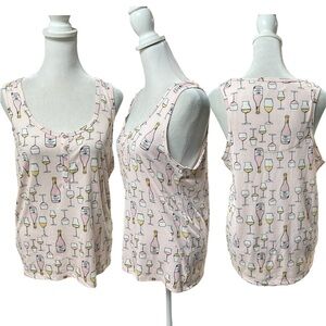 KIKIT Pink & White Graphic Wine Glass Soft Ribbed Pajama Tank Top Size Large